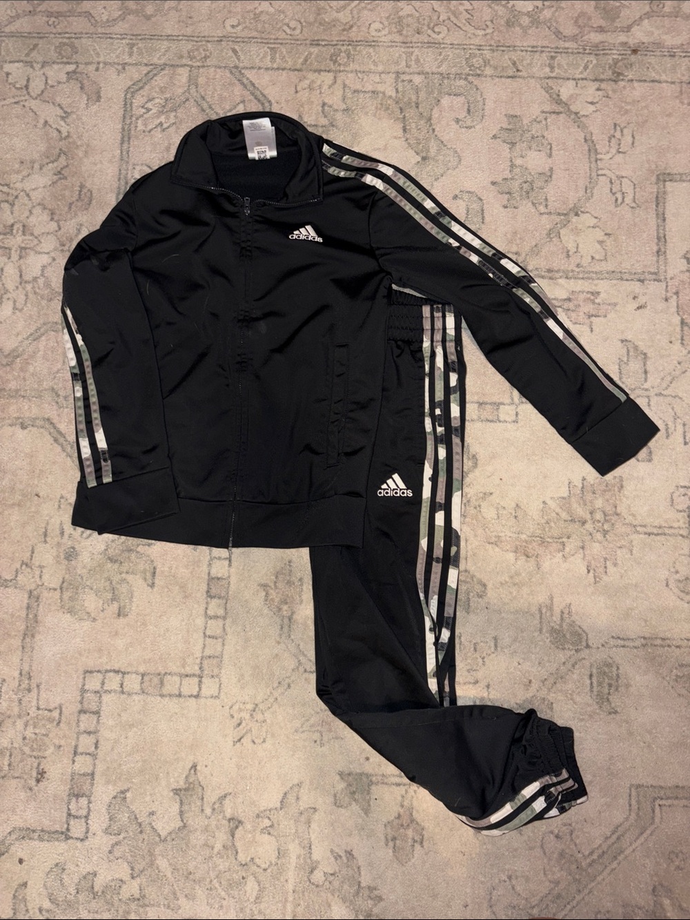 adidas boys Black Tracksuit with camo Reflective Stripe Accents